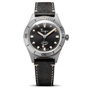 Super Squale Diver's Watch - Sunray Black Dial - Black Leather Strap