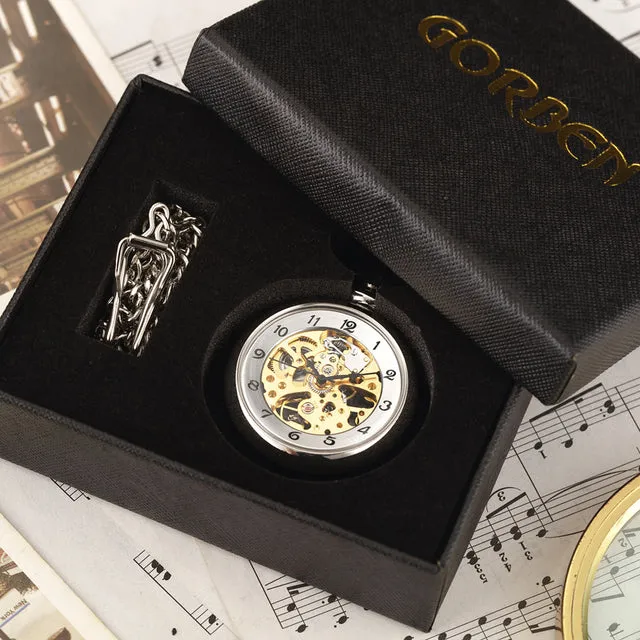 Unique Fashion Silver Steel Skeleton Transparent Mechanical Pocket Watches