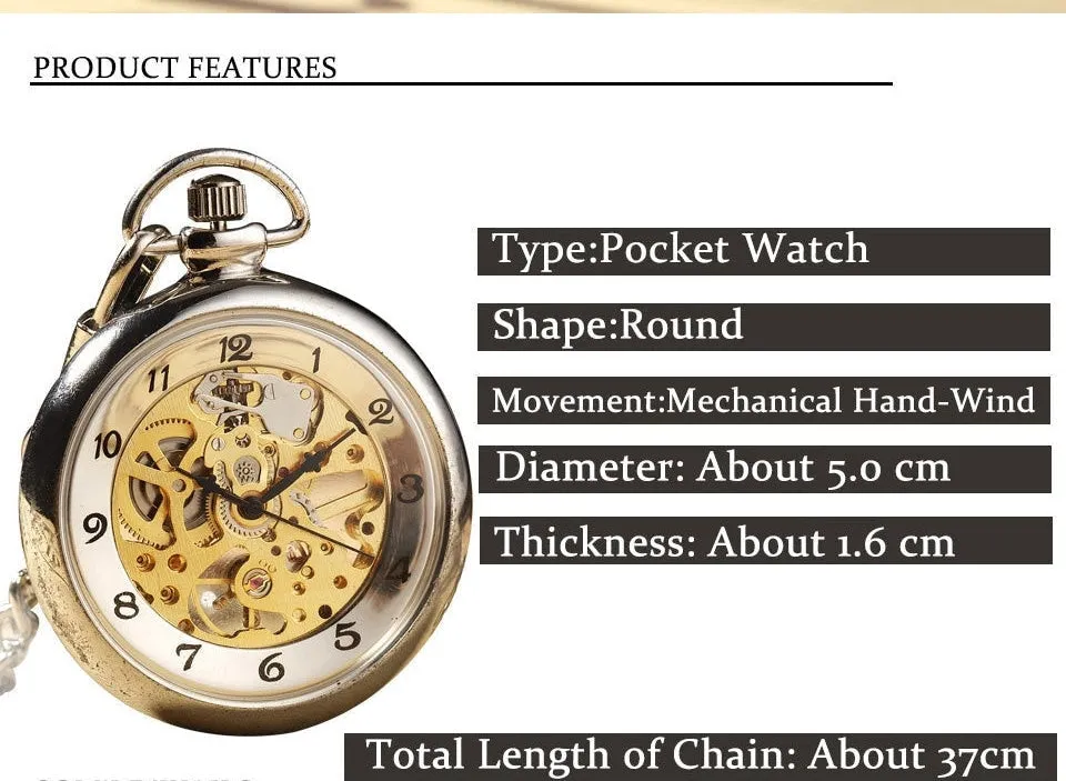 Unique Fashion Silver Steel Skeleton Transparent Mechanical Pocket Watches