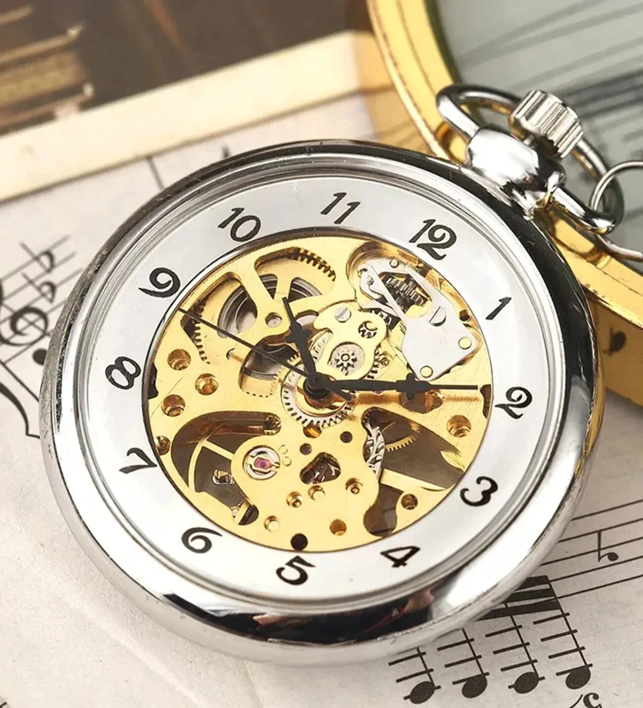Unique Fashion Silver Steel Skeleton Transparent Mechanical Pocket Watches