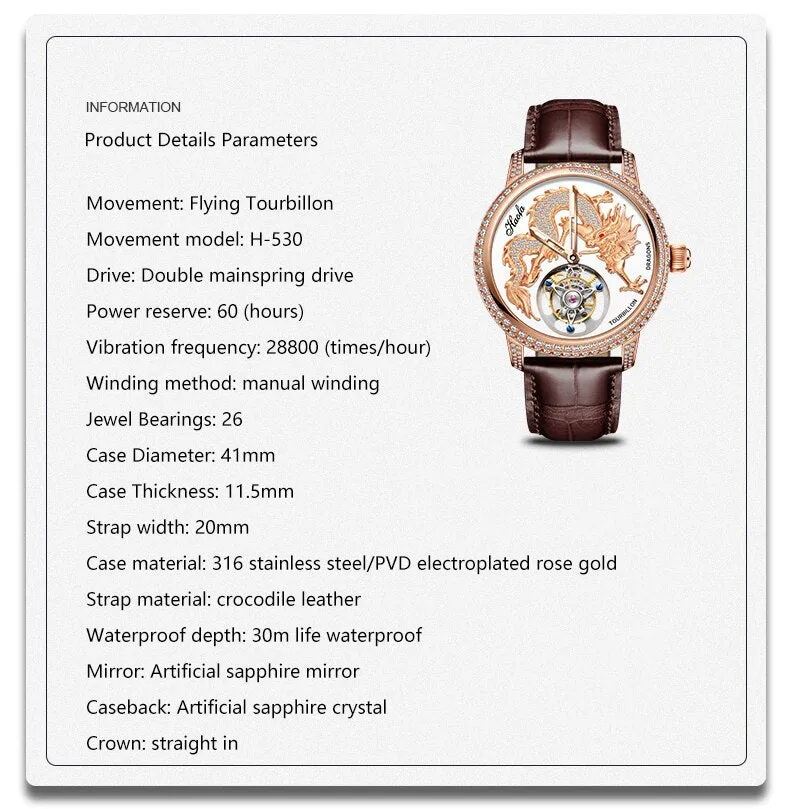 Unisex Luxury Sapphire Flying Movement Tourbillon Mechanical Wristwatch
