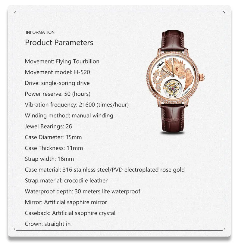 Unisex Luxury Sapphire Flying Movement Tourbillon Mechanical Wristwatch