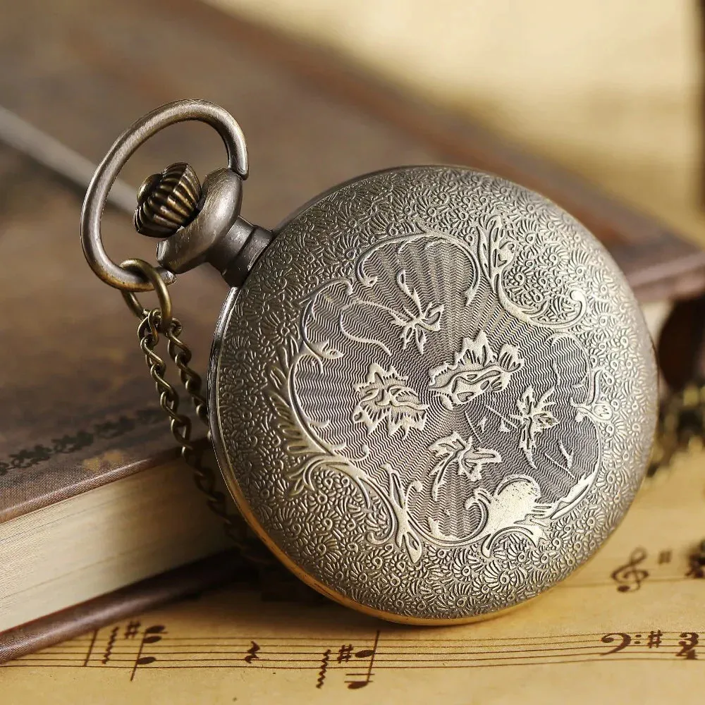 Unisex Vintage Design Cat Pattern Quartz Movement Pocket Watch