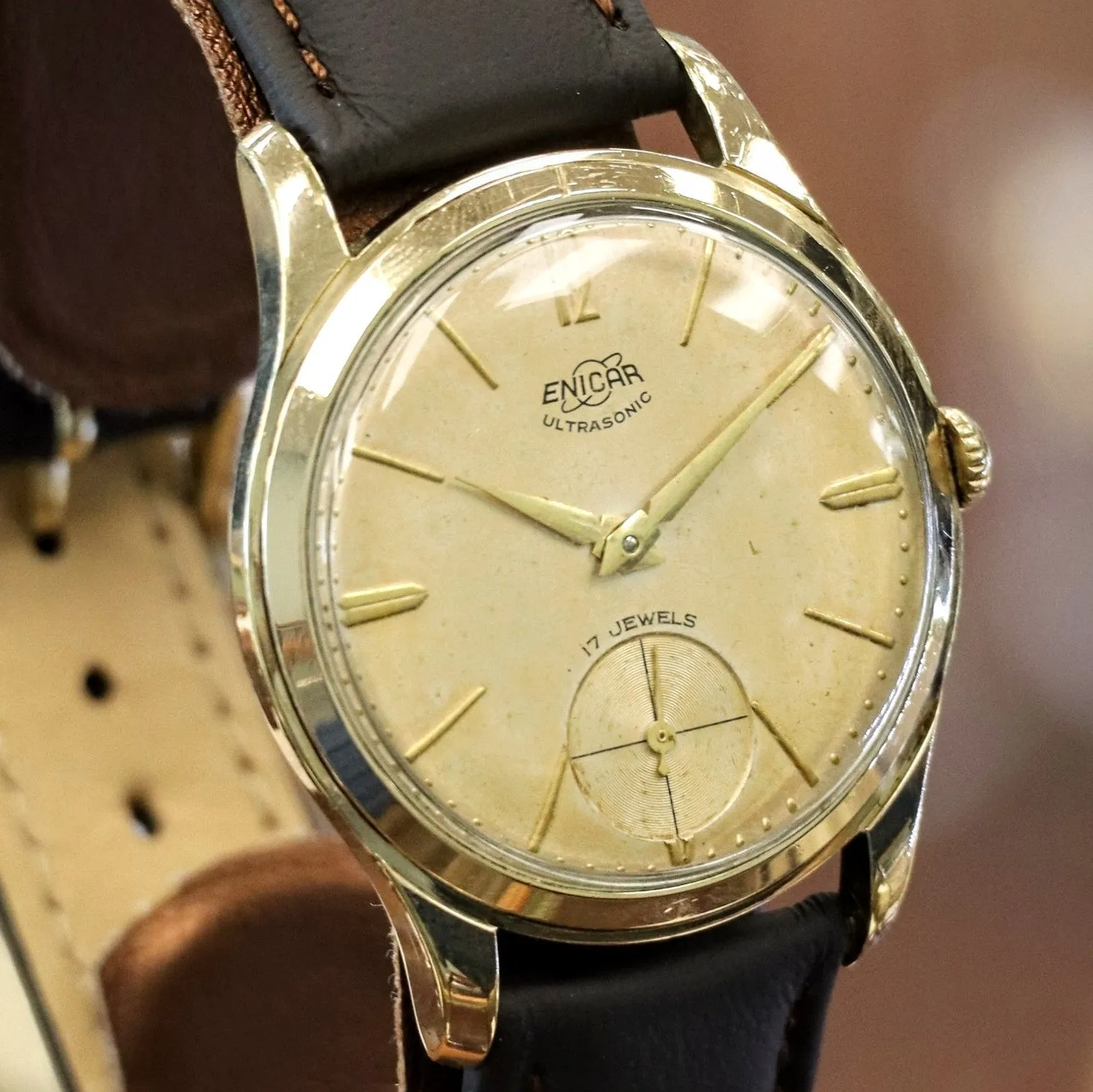 Vintage ENICAR Ultrasonic 17 Jewels Watch Sub-Second Cal. 1292 Swiss Wristwatch