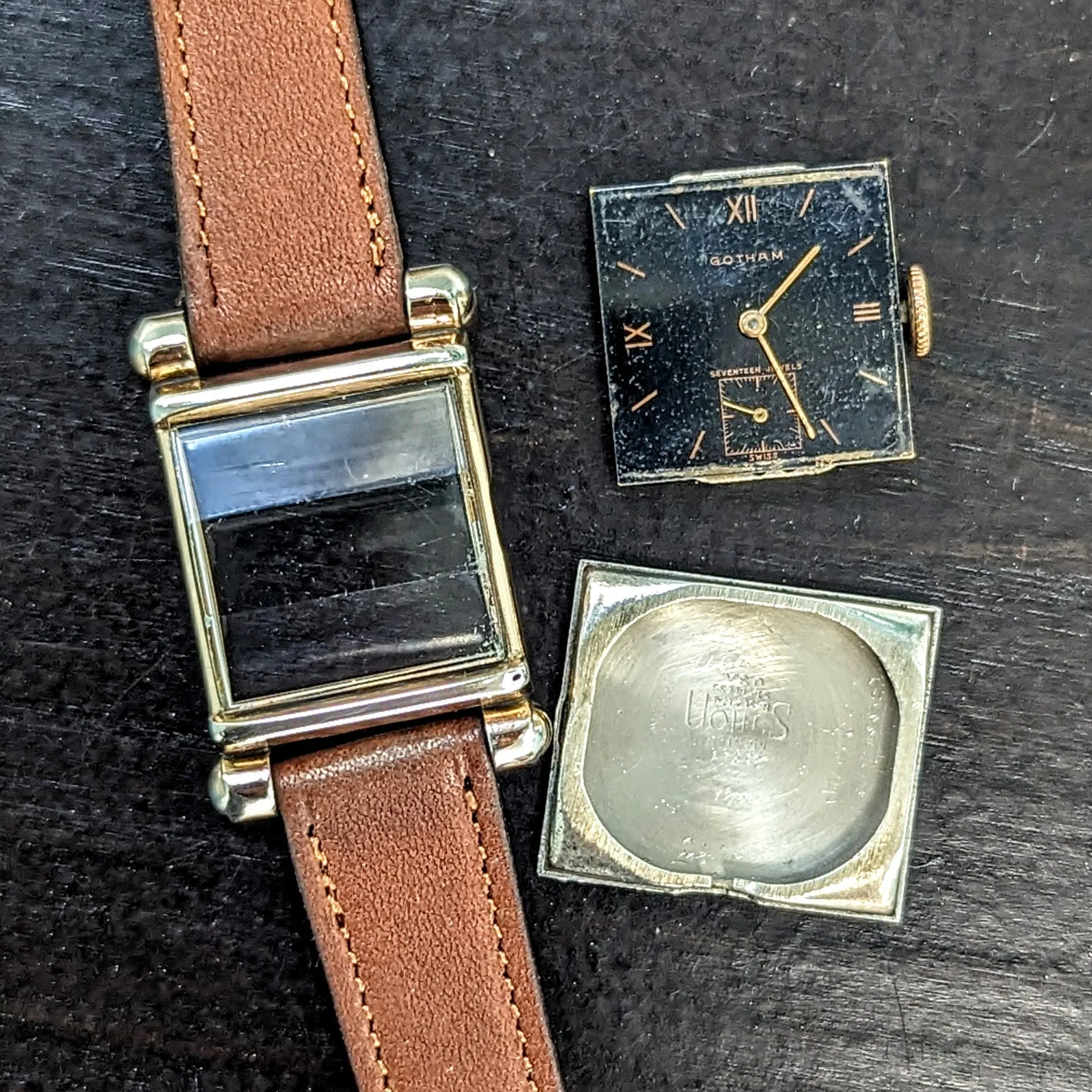 Vintage GOTHAM Wristwatch 17 Jewels Black Dial Fancy Lugs Swiss Made Watch