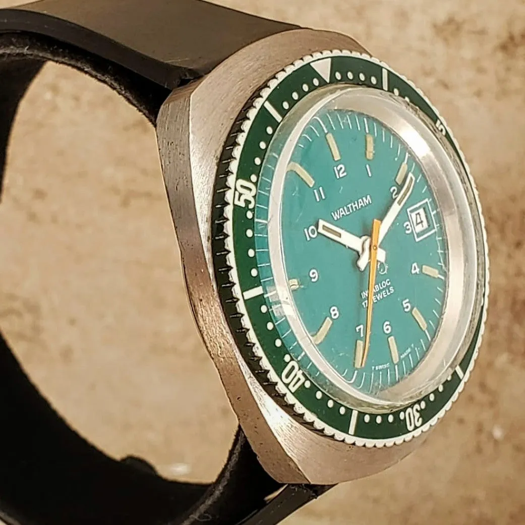 Vintage Waltham Diver Date Wristwatch Swiss Caliber 140-1A 17 Jewels Watch