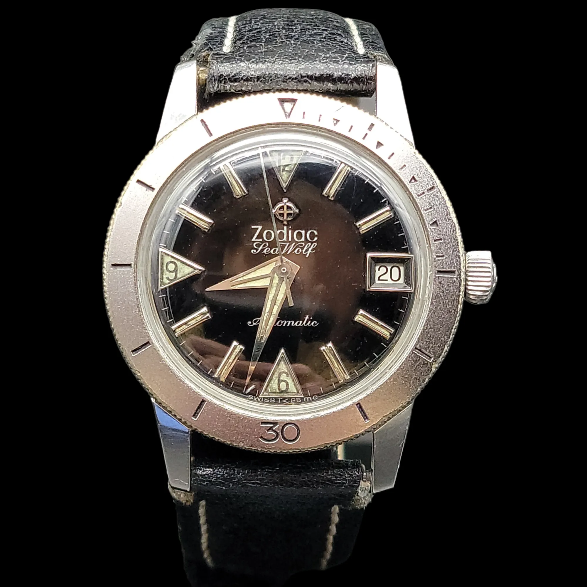 Vintage Zodiac Sea Wolf Automatic Dive Wristwatch Swiss Caliber 70/72 17J Watch