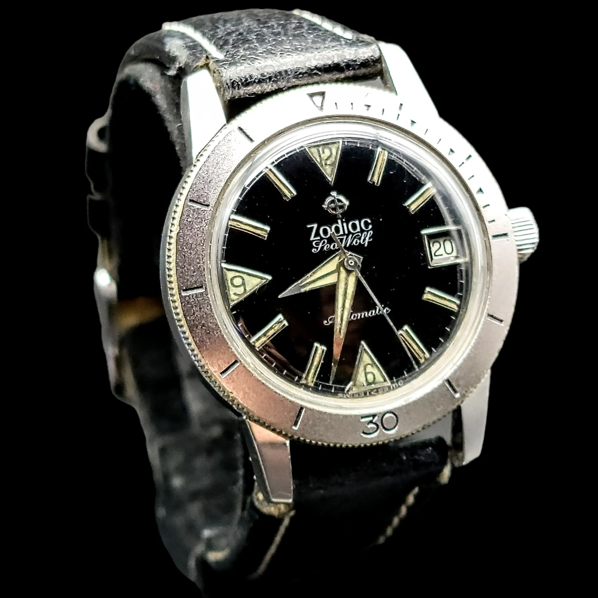 Vintage Zodiac Sea Wolf Automatic Dive Wristwatch Swiss Caliber 70/72 17J Watch
