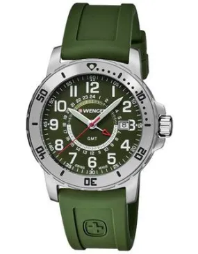 Wenger Mens Off Road GMT - Stainless Steel - Green Dial - Green Silicone Strap