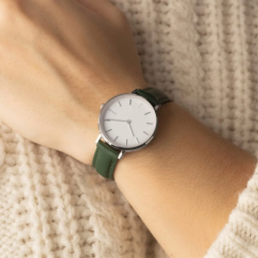 White   Silver Solar Mini (Green Eco Friendly Leather)