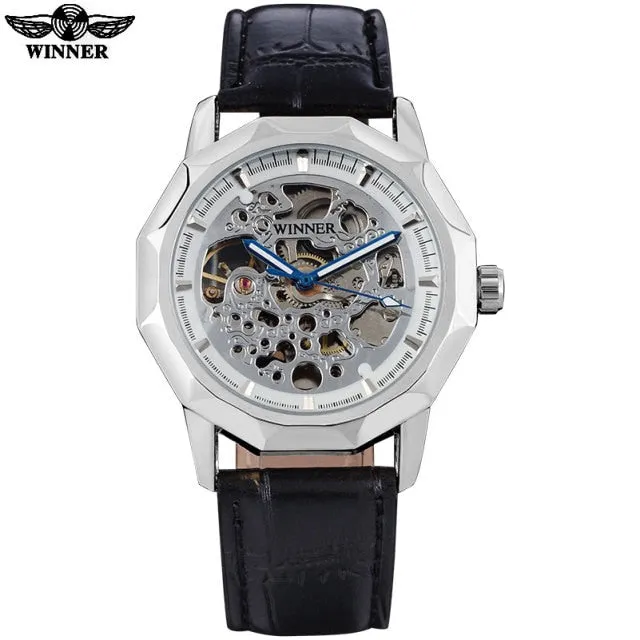 WINNER brand watches men mechanical skeleton wrist watches fashion casual automatic wind watch gold steel band relogio masculino