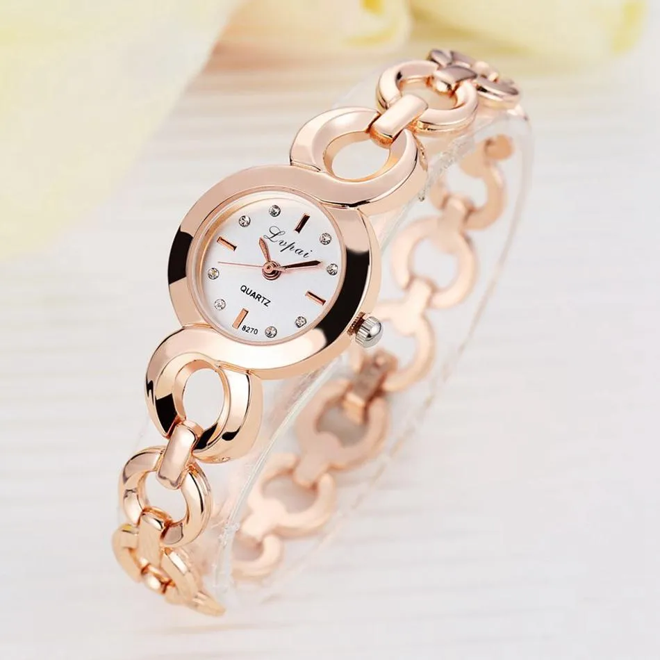 Women's Classic Fashion Gold Alloy Luxury Quartz Bracelet Watches