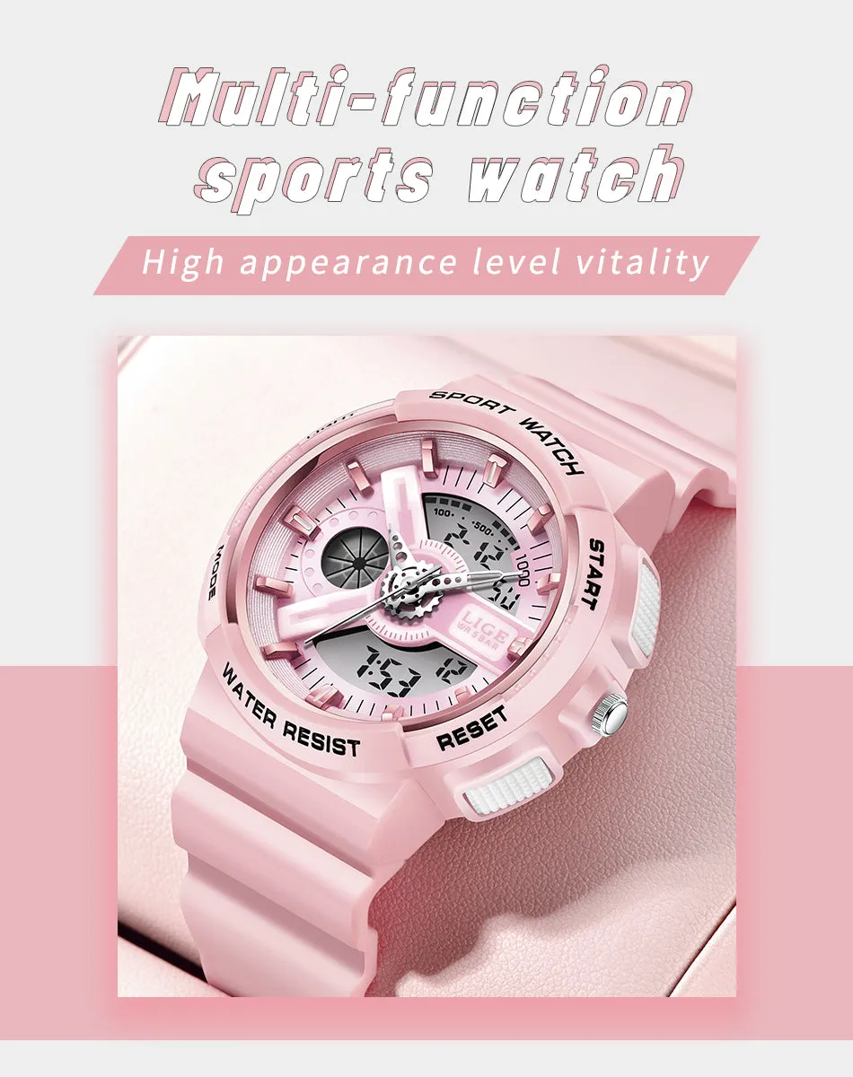 Women's Dual Display Analog Digital LED Electronic Waterproof Sports Watch