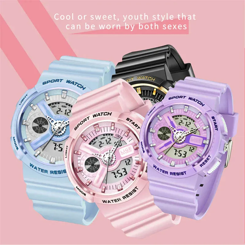 Women's Dual Display Analog Digital LED Electronic Waterproof Sports Watch