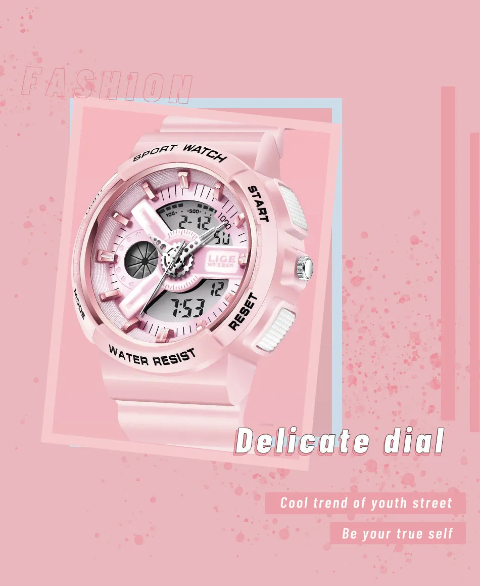 Women's Dual Display Analog Digital LED Electronic Waterproof Sports Watch