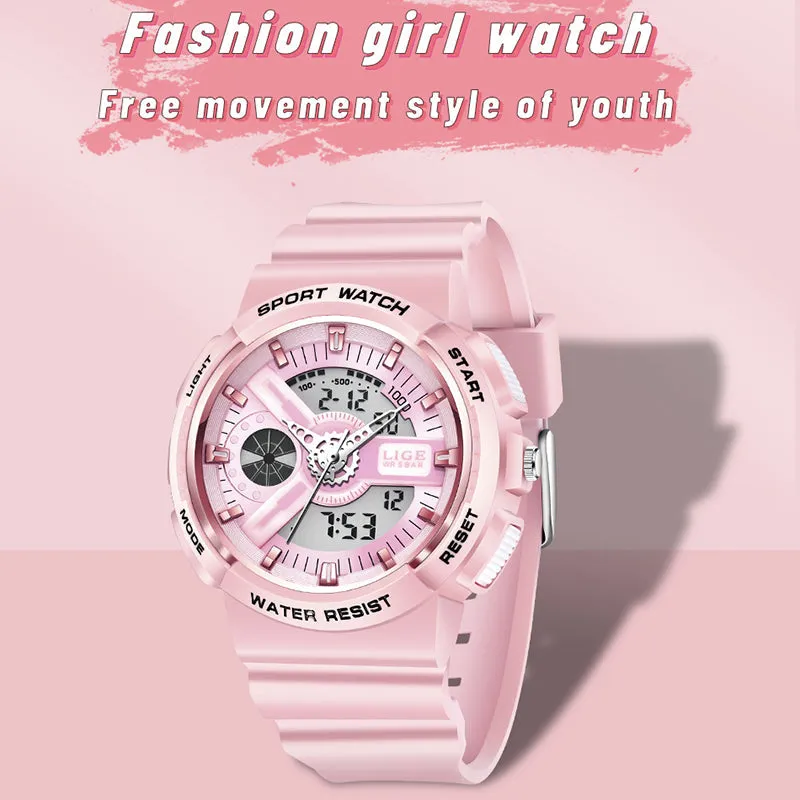 Women's Dual Display Analog Digital LED Electronic Waterproof Sports Watch