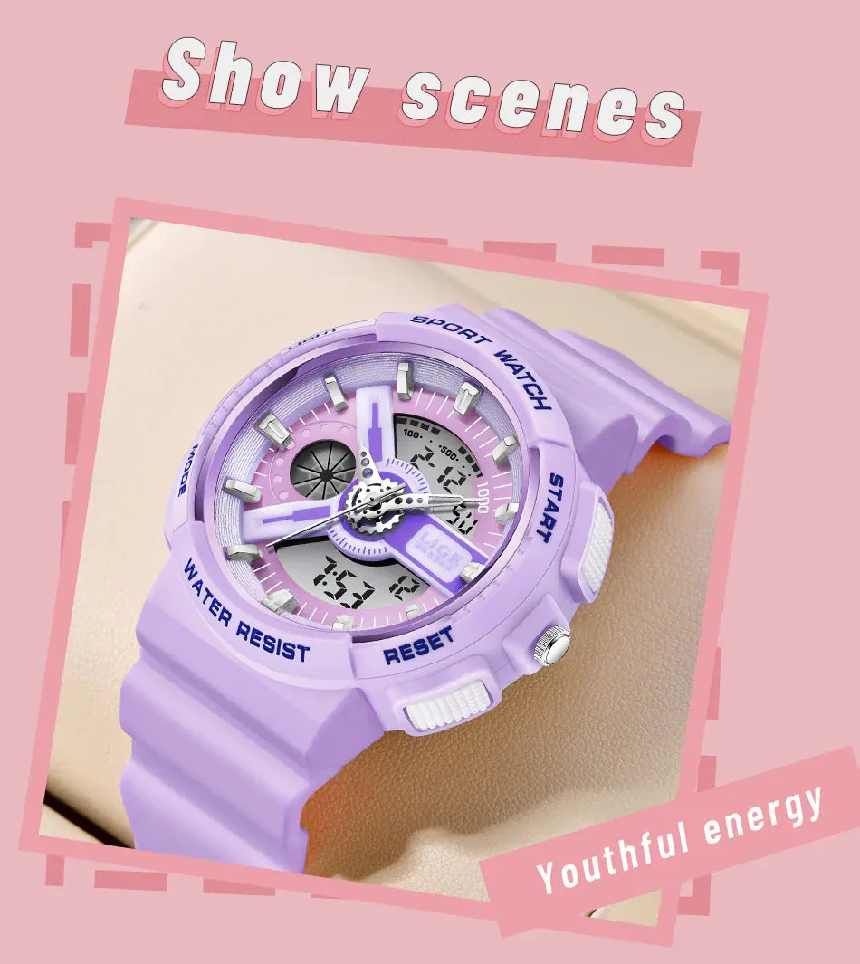 Women's Dual Display Analog Digital LED Electronic Waterproof Sports Watch
