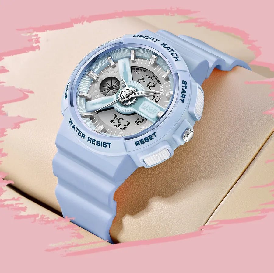 Women's Dual Display Analog Digital LED Electronic Waterproof Sports Watch