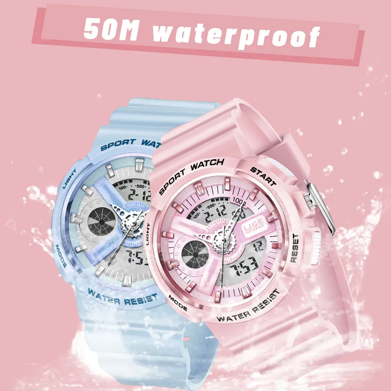 Women's Dual Display Analog Digital LED Electronic Waterproof Sports Watch