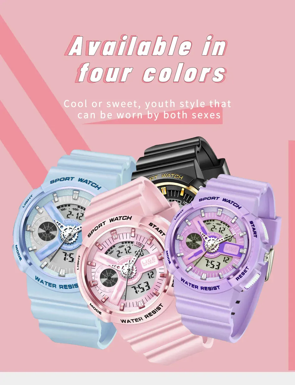 Women's Dual Display Analog Digital LED Electronic Waterproof Sports Watch
