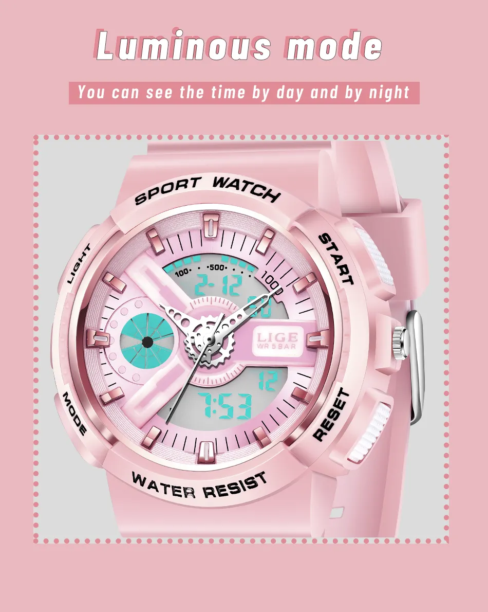 Women's Dual Display Analog Digital LED Electronic Waterproof Sports Watch