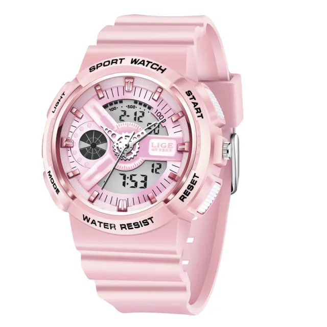 Women's Dual Display Analog Digital LED Electronic Waterproof Sports Watch