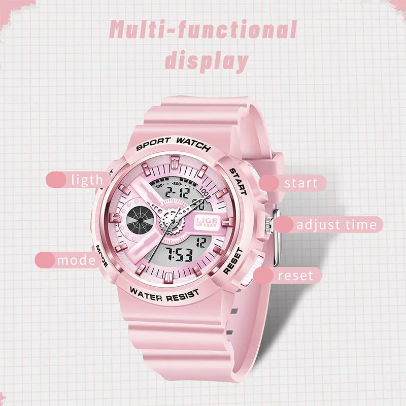 Women's Dual Display Analog Digital LED Electronic Waterproof Sports Watch