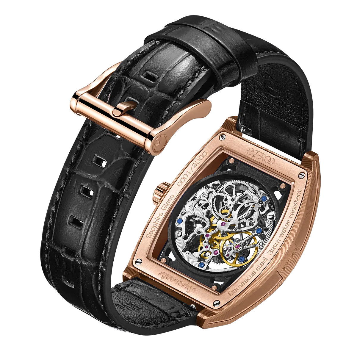 ZEROO M1D Damascus Steel THE AURIGA SKELETON MECHANICALAUTOMATIC WATCH FOR GENTS - ZM001DRBK
